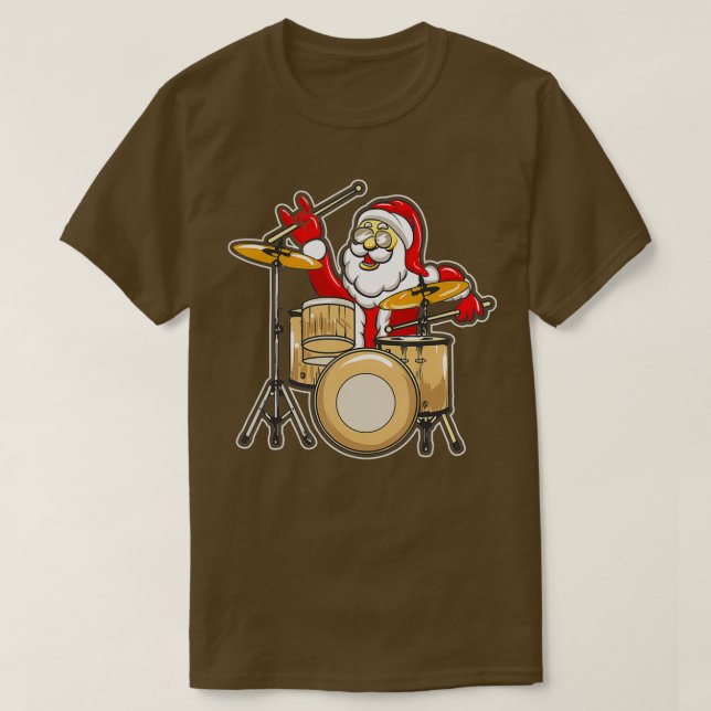 Camiseta Drummer Papai noel Papais noeis de Natal Tocando T (Frente do Design)