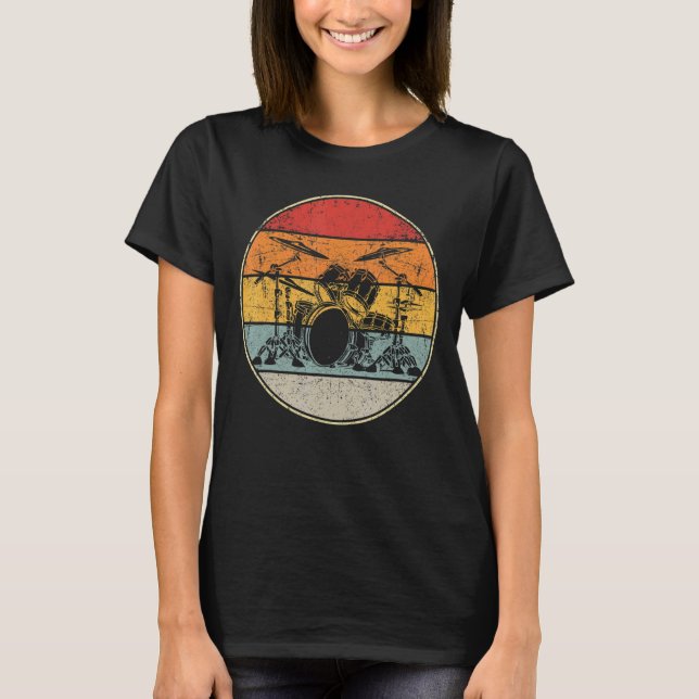 Camiseta Drummer Retro Vintage Drumset Drumset Me (Frente)