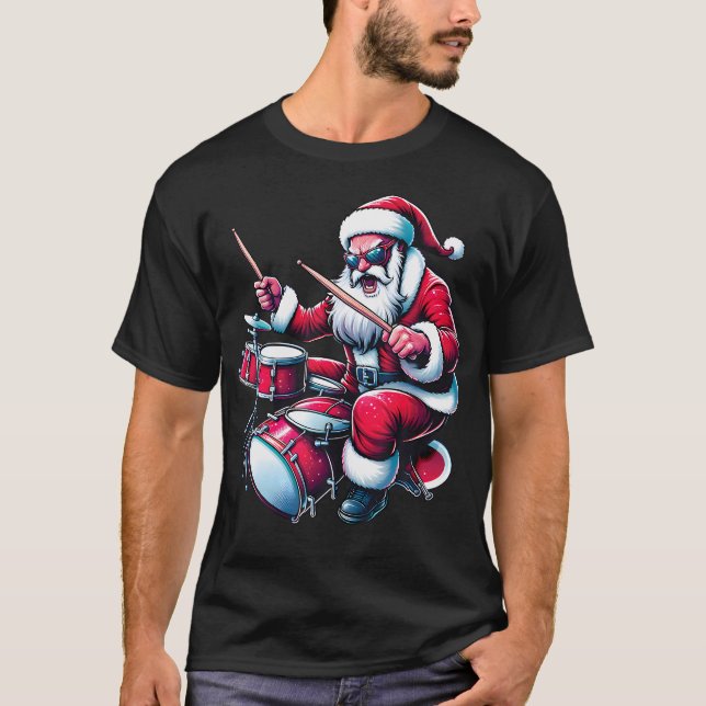 Camiseta Drummer Santa Playing Drums Xmas Funny Christmas D (Frente)