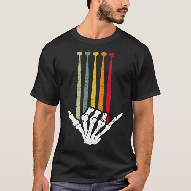 Camiseta Drummer Skeleton DrumStick Rock Drums Retro (Frente)