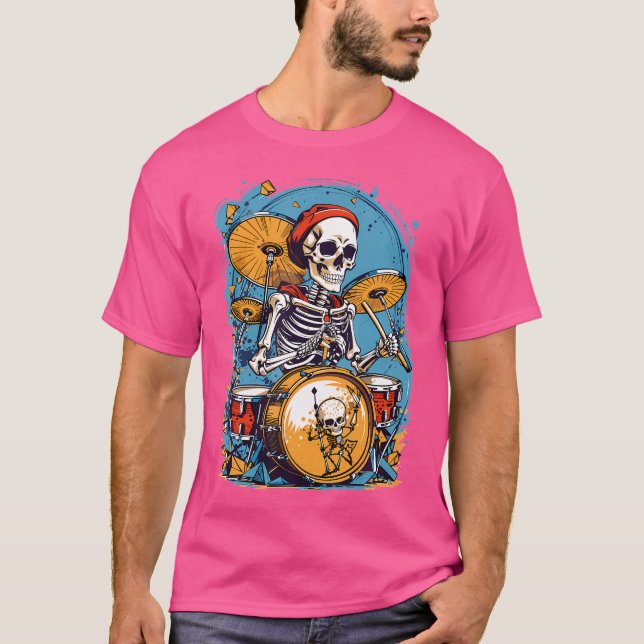 Camiseta Drummer Skeleton Jogando Dragões Para O Gráfico De (Frente)