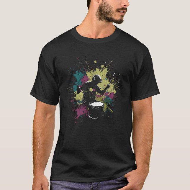 Camiseta Drummer Splash Drummer Percussion Colorful Drummer (Frente)