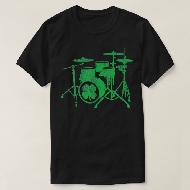 Camiseta Drummer Verde Irlandês do Shamrock Drum (Frente do Design)