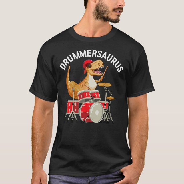 Camiseta Drummersaurus Dinosaur Musician T Rex Playing Drum (Frente)