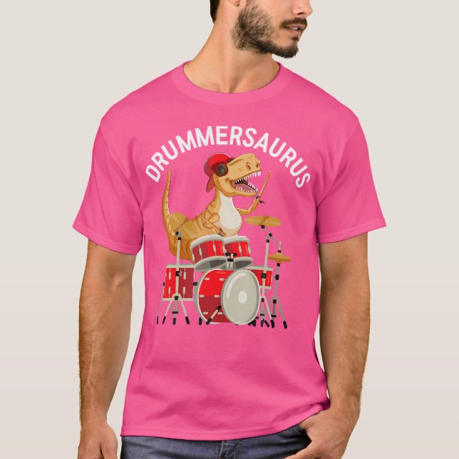 Camiseta Drummersaurus Dinossaur Musical T Rex Tocando Tamb (Frente)