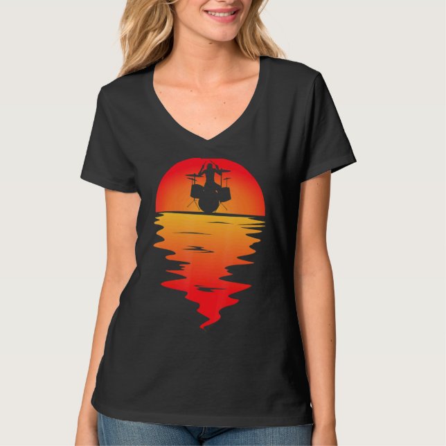 Camiseta Drumming Drum Set Sunset Para Drummer E Percussio (Frente)