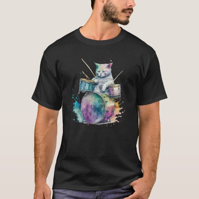 Camiseta Drums Drummmer Cat  4 (Frente)