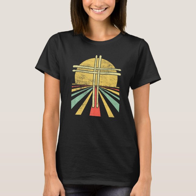 Camiseta Drumsticks Crucifix Drummer Christian Worship (Frente)