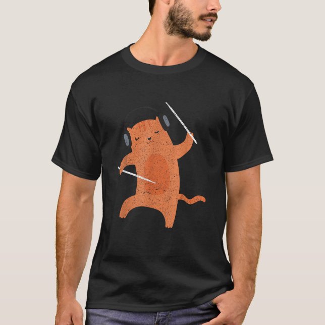 Camiseta Drumsticks Percussion Drummer Cat Animal Gift Drum (Frente)