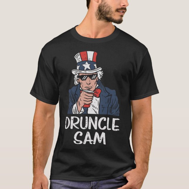 Camiseta Druncle Sam Engraçado Tio Sam Beer 4 Da Festa De J (Frente)