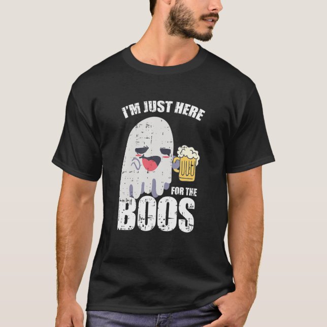 Camiseta Drunk Ghost Drinking Beer Boo Costume Funny Hallow (Frente)