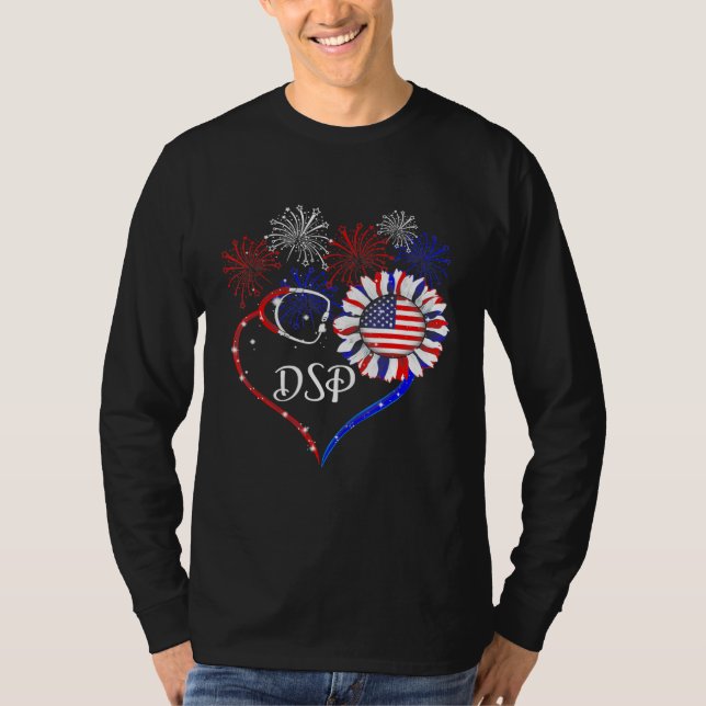 Camiseta Dsp Stethoscope Firework Sunflower America Flag (Frente)