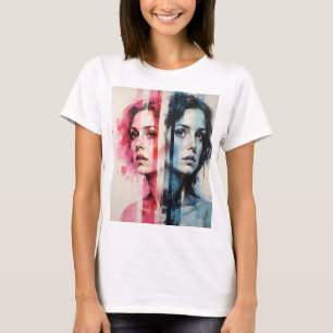 Camiseta Dualidade Vermelha e Azul - Retratos gêmeos na Rua