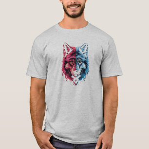 Camiseta Duality Wolf - Red and Blue Spirit Art