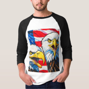 Camiseta Duas Águias Conversando - Bandeira dos EUA e Águia