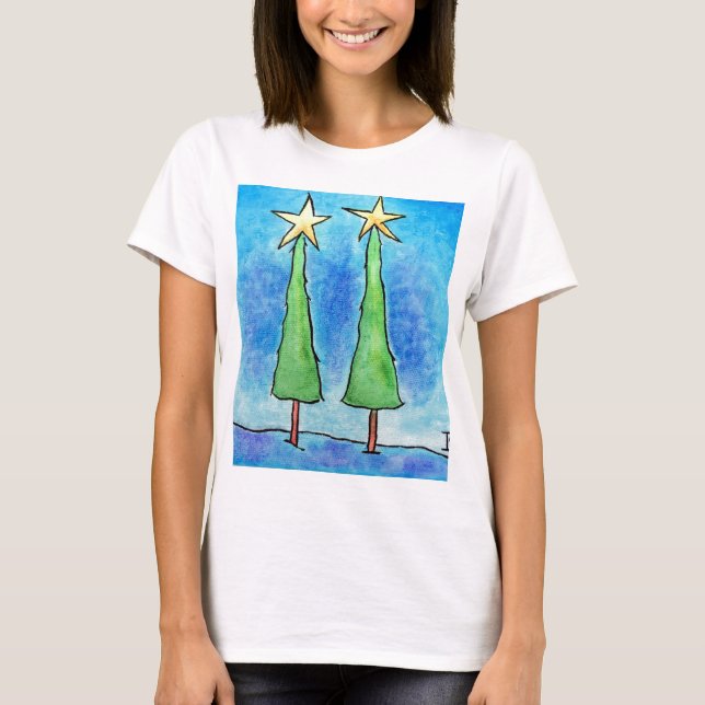 Camiseta Duas Árvores de Natal Altas (Frente)