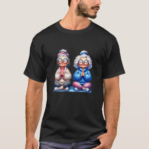 Camiseta Duas Avós Senhoras Idosas Yoga Design Gráfico Fofo
