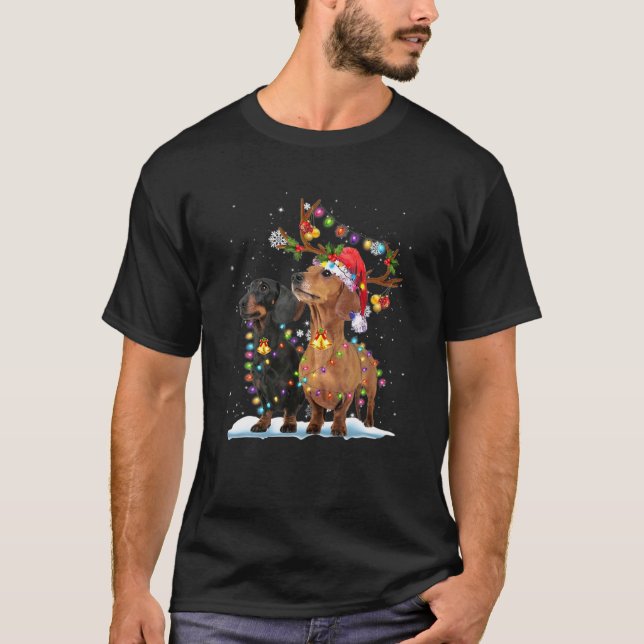 Camiseta Duas Balas de Natal Dachshund Reindee Cachorros Xm (Frente)