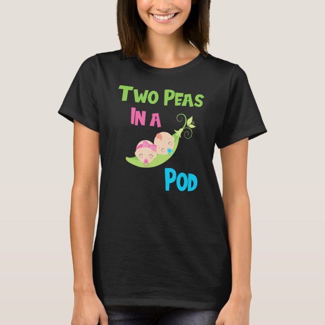 Camiseta Duas Ervilhas Em Um Bebê De Pod Meninas Gêmeas Fra (Frente)