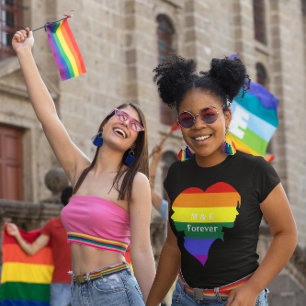 Camiseta Duas fêmeas do Orgulho do Arco-Íris Silhouette Mon