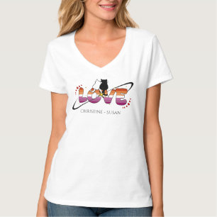 Camiseta Duas Gatas Apaixonadas Bandeira Lesbiana do Pôr do