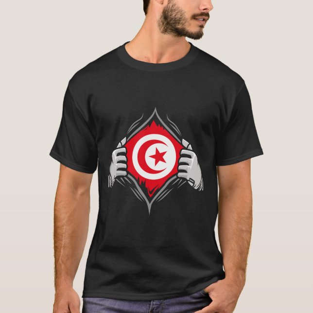 Camiseta Duas Mãos Arrancando Bandeira Reveladora da Tunísi (Frente)