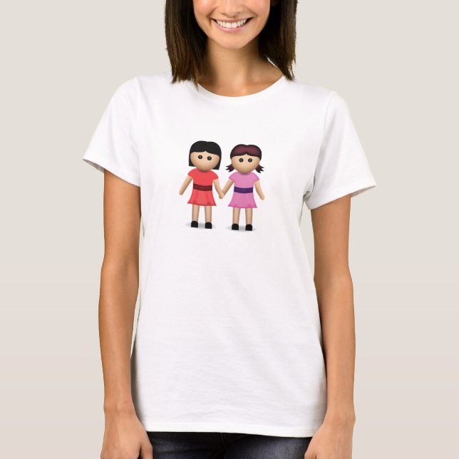 Camiseta Duas mulheres que guardaram as mãos Emoji (Frente)