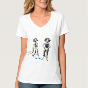 Camiseta Duas mulheres retratadas com cabelo encaracolado