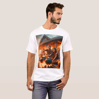 Camiseta duas mulheres sentadas ao redor de um incêndio com
