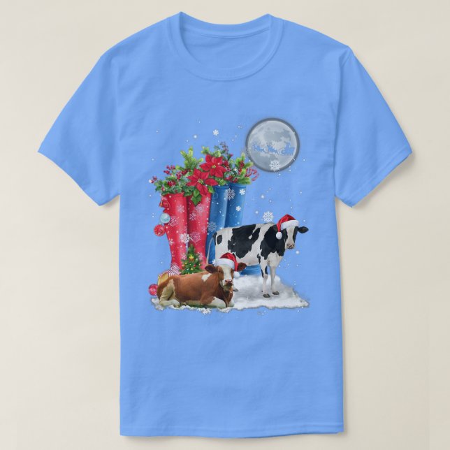 Camiseta Duas Vacas Que Papai noel De Natal Luzes De Natal  (Frente do Design)