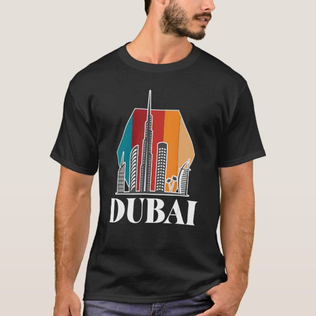 Camiseta Dubai Retro Skyline Burj Khalifa Emira Árabe Unida (Frente)