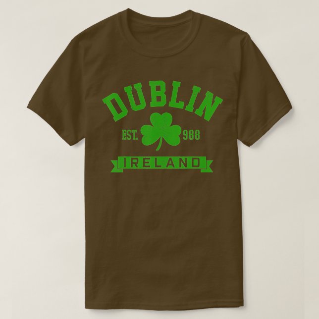 Camiseta Dublin Ireland Est 988 Clover Leaf Shamrock Rua (Frente do Design)