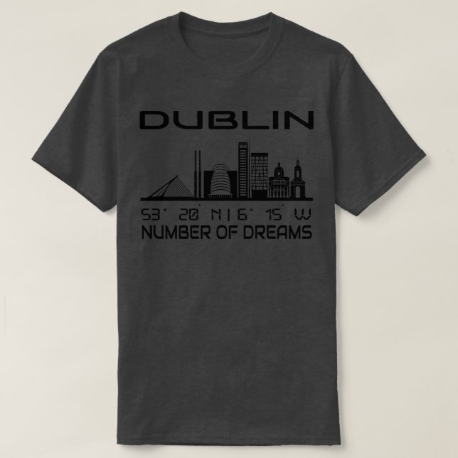 Camiseta Dublin Skyline GPS Coordena a Cidade dos Sonhos 3 (Frente do Design)