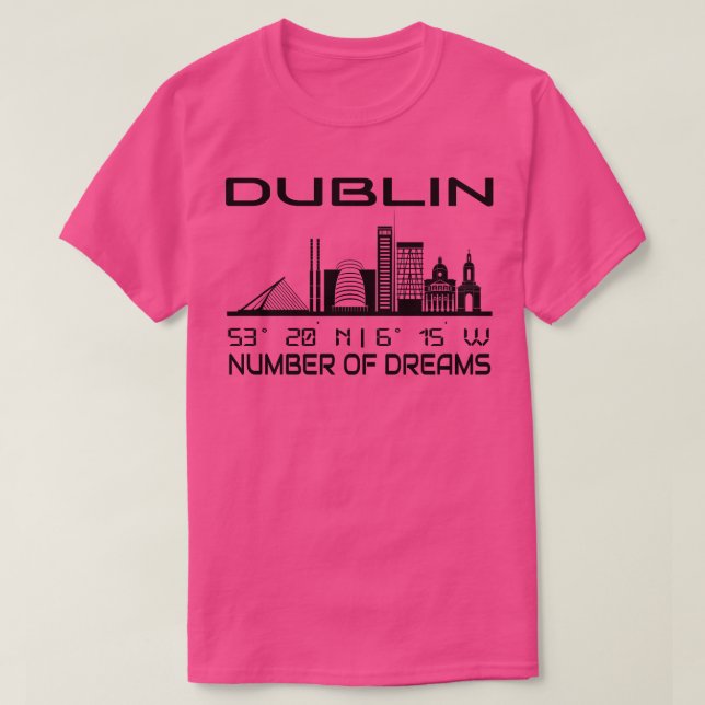 Camiseta Dublin Skyline GPS Coordena a Cidade dos Sonhos 3 (Frente do Design)