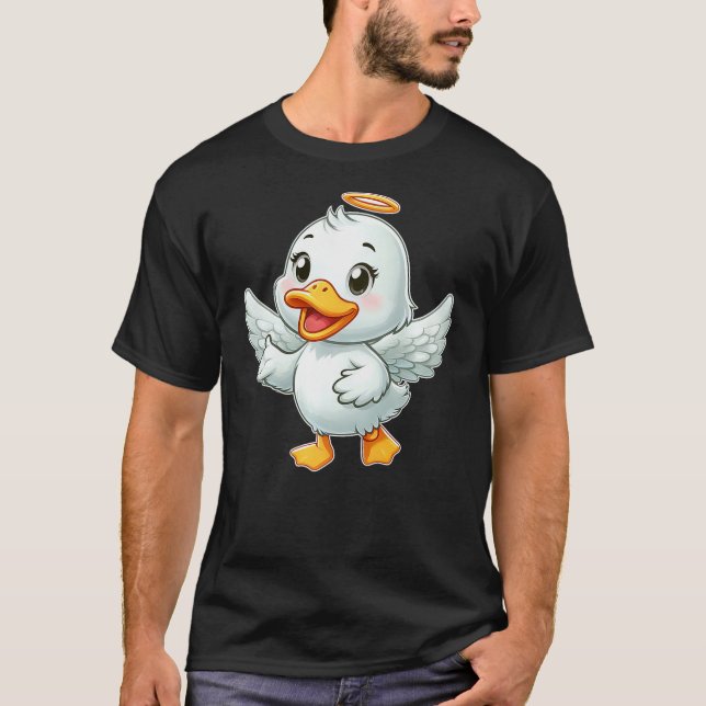 Camiseta Duck Angel Duck with Wings Halo Cartoon (Frente)