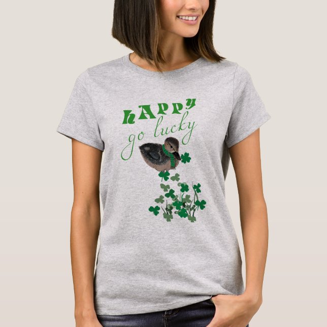 Camiseta Duck Clover Happy Go Lucky Dia de São Patrício Wom (Frente)