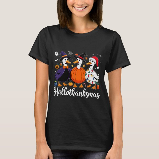 Camiseta Duck Halloween Thanksgiving Christmas Happy Hallot (Frente)