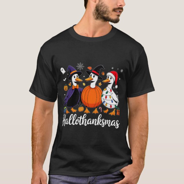 Camiseta Duck Halloween Thanksgiving Christmas Happy Hallot (Frente)
