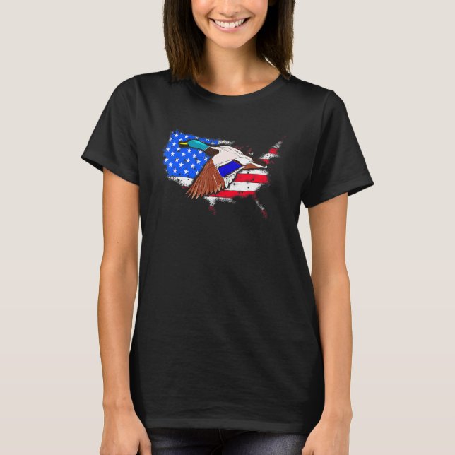 Camiseta Duck Hunter American Flag Mallard Waterfowl Huntin (Frente)