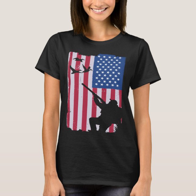 Camiseta Duck hunting usa flag weapon shotgun (Frente)