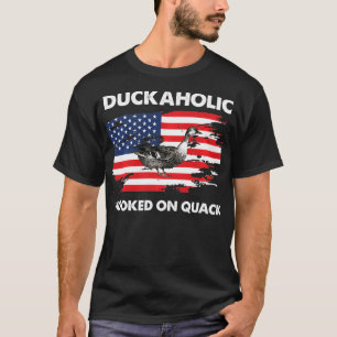 Camiseta Duckaholic Hooke em Quack US FLag Engraçado Duck H