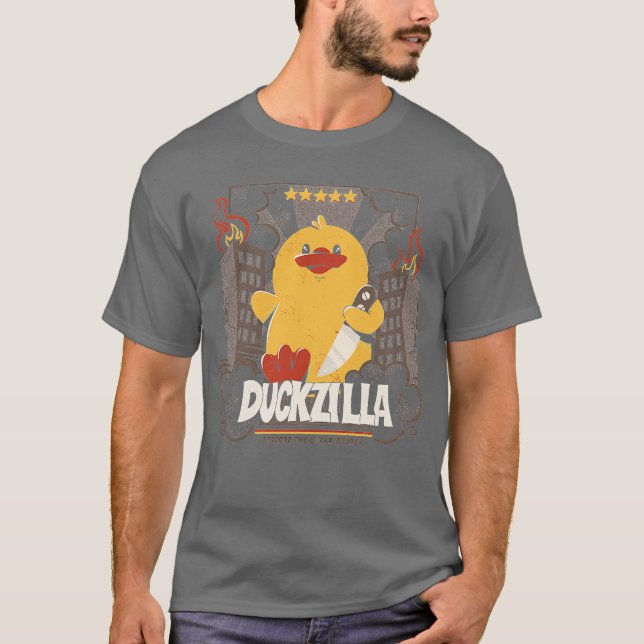 Camiseta Duckzilla Engraçado de Pato Engraçado por Tobe Fon (Frente)