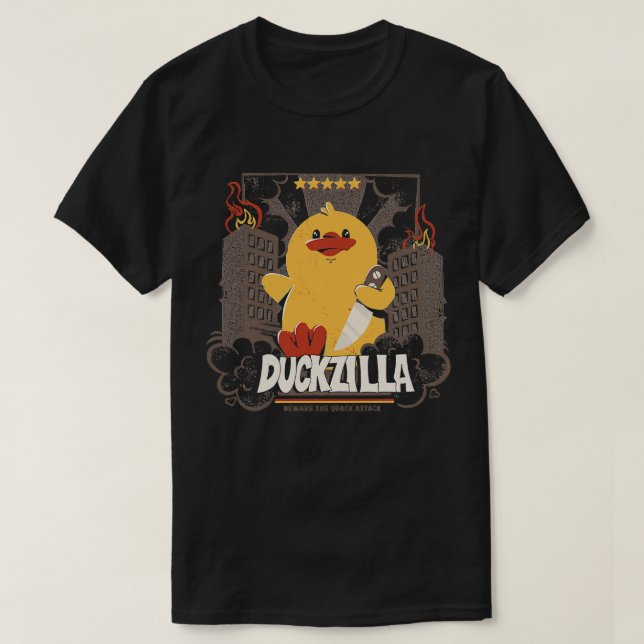 Camiseta Duckzilla Engraçado de Pato Engraçado por Tobe Fon (Frente do Design)