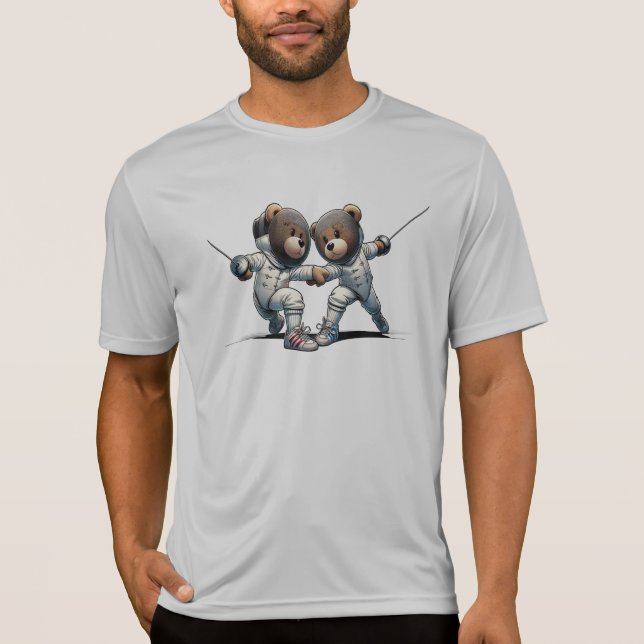 Camiseta Duel d’escrime entre ours en tenue complète. (Frente)