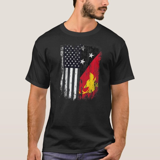 Camiseta Duel Flag Papua Nova Guiné e dupla cidadania ameri (Frente)