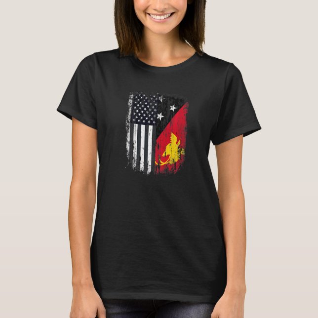 Camiseta Duel Flag Papua Nova Guiné e dupla cidadania ameri (Frente)