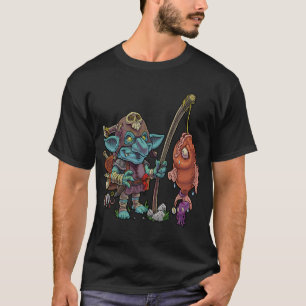 Camiseta Duende de desenho animado fofo vai pescar e pega g