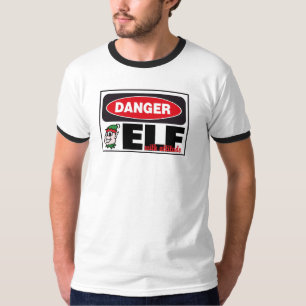 Camiseta Duende do Natal com sinal do perigo da atitude