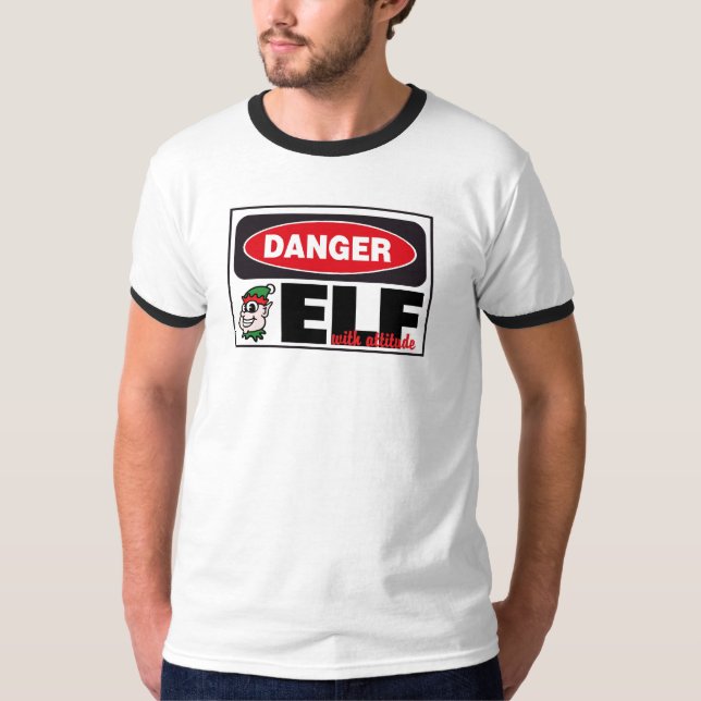 Camiseta Duende do Natal com sinal do perigo da atitude (Frente)