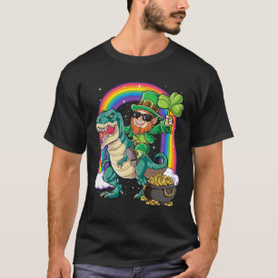 Camiseta Duende Montando Dinossauro Dia de São Patrício Men